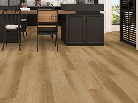 Piso vinílico Arkhé linha Advanced padrão madeira Walnut.